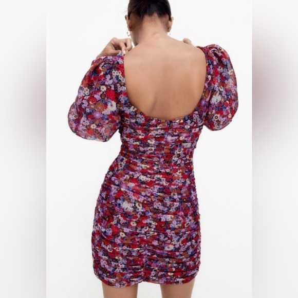 ZARA  Floral Printed Draped Dress size small - Picture 2 of 11